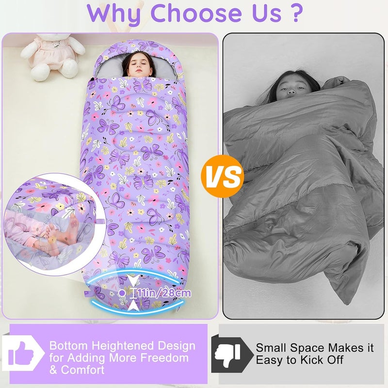 FIOBEE Kids Sleeping Bag for Girls Boys 3 Season Warm & Cool Weather Youth Camping Sleeping Bags with Backpacking Bag Waterproof for Traveling Hiking Indoor Outdoor Camping Essentials - Image 3